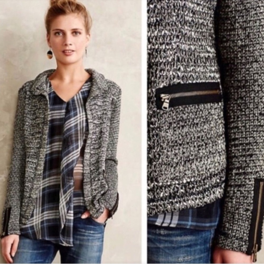 Anthropologie Cartonnier Newry Knit Open Cardigan Tweed Gray